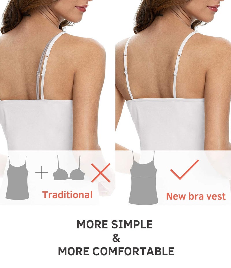 Vislivin Womens Cotton Camisole Adjustable Strap Tank Tops with Shelf Bra Stretch Undershirts 2 Pack White/Pink XL - Image 3